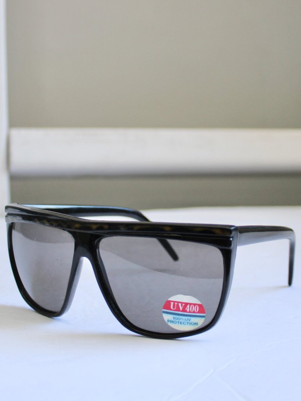 Vintage 80's Oversize Black Acetate Tortoise Women's Sunglasses Deadstock NWT